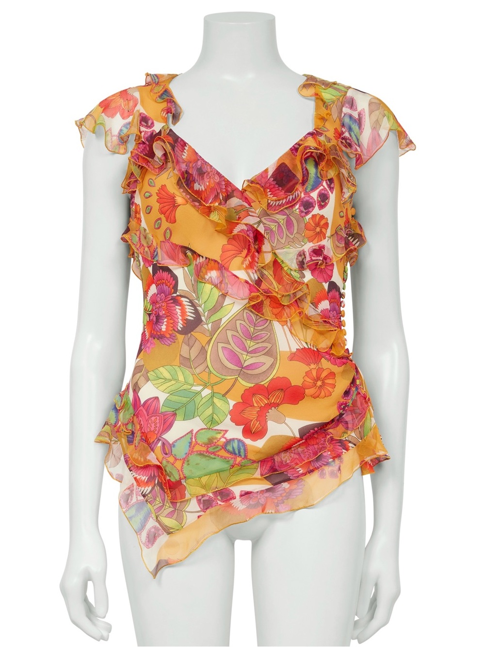 Christian Dior S/S 2005 Floral Multicolour Silk Top